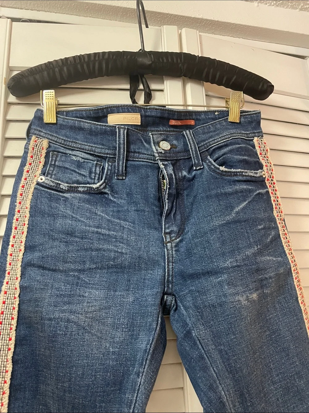Pilcro Dark Blue Skinny Jeans with Pink Side Trim